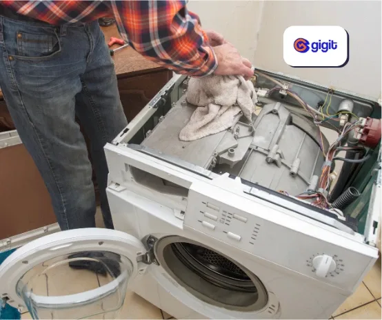 Man fixing washing machine